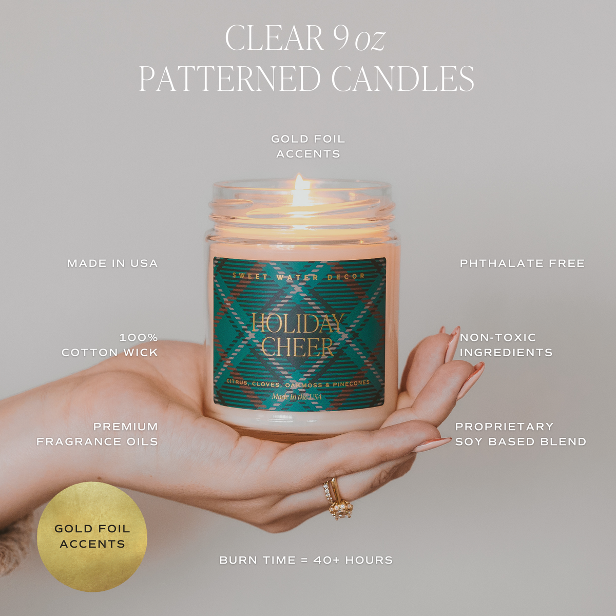Gingerbread and Spice 9 oz Soy Candle (Gold Foil)- Christmas