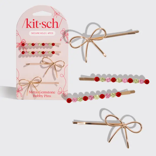 /kit.sch/ Holiday Gemstone and Bow Bobby Pins 4pc Set