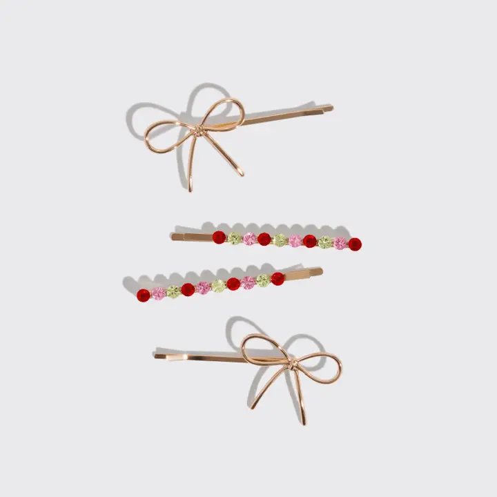/kit.sch/ Holiday Gemstone and Bow Bobby Pins 4pc Set